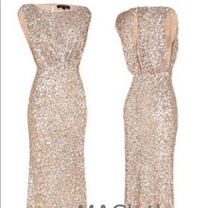 Rose Gold cap sleeve gown.